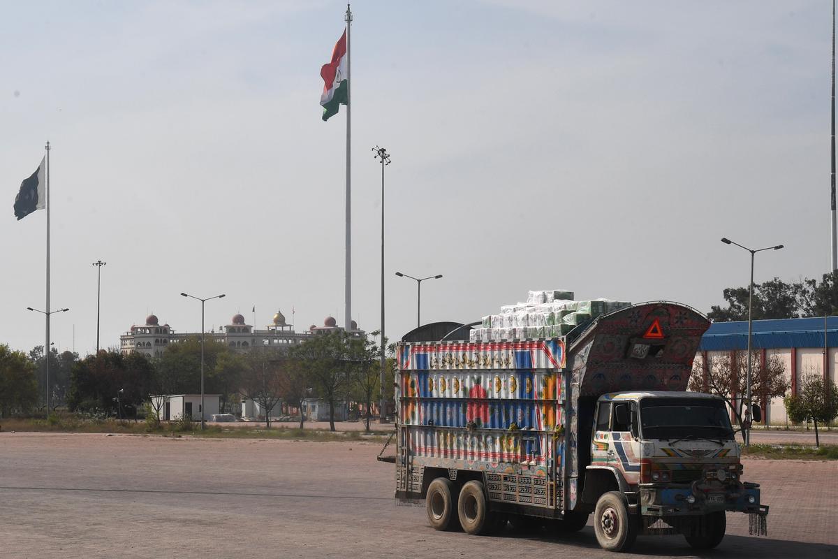 A truck with dry fruits from Afghanistan enters the transit area on Attari-Wagah border.