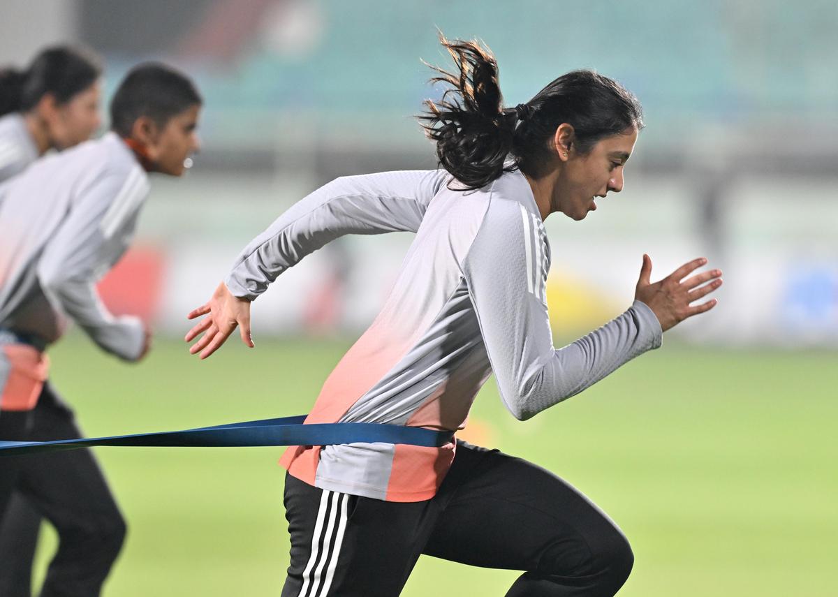 Smriti during a training session. Smriti during a training session.