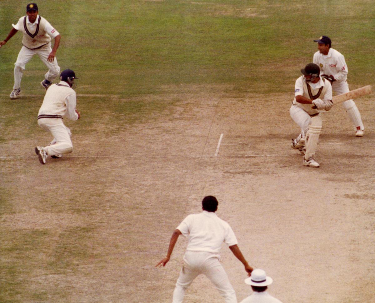 Anil Kumble of India, who took 10 wickets for 74 runs in the second innings, celebrates the dismissal of Wasim Akram of Pakistan being caught by V.V.S. Laxman for 37 runs during the second Test match between India and Pakistan held at Feroz Shah Kotla Ground, New Delhi on February 08, 1999. Anil Kumble of India, who took 10 wickets for 74 runs in the second innings, celebrates the dismissal of Wasim Akram of Pakistan being caught by V.V.S. Laxman for 37 runs during the second Test match between India and Pakistan held at Feroz Shah Kotla Ground, New Delhi on February 08, 1999.