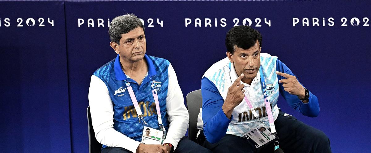 Prakash Padukone and Vimal Kumar during the Paris Olympic 2024.