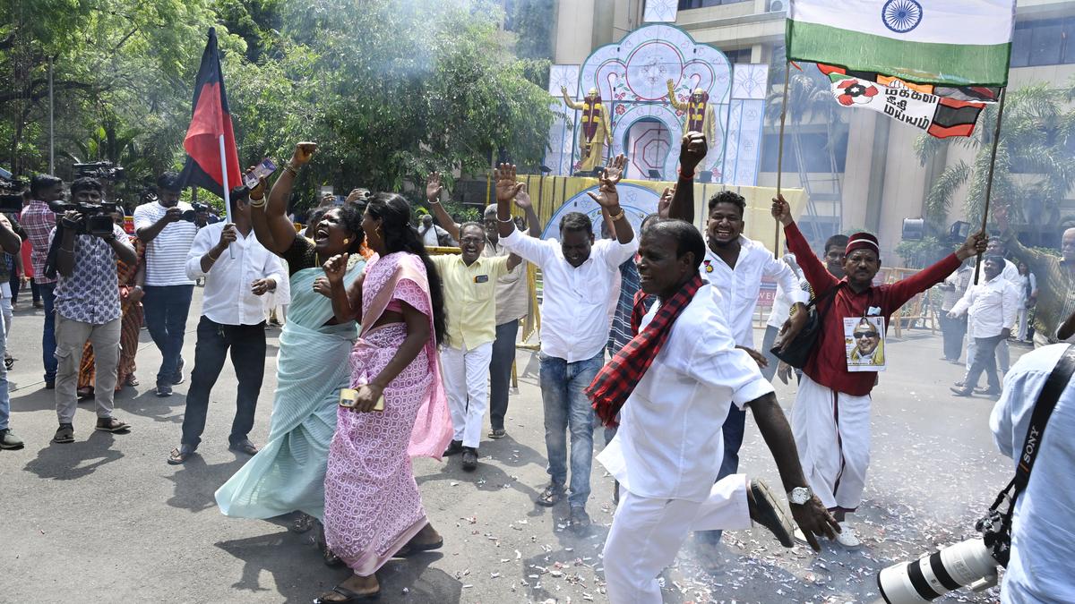 Party headquarters of the DMK and BJP come alive with song and dance in Chennai