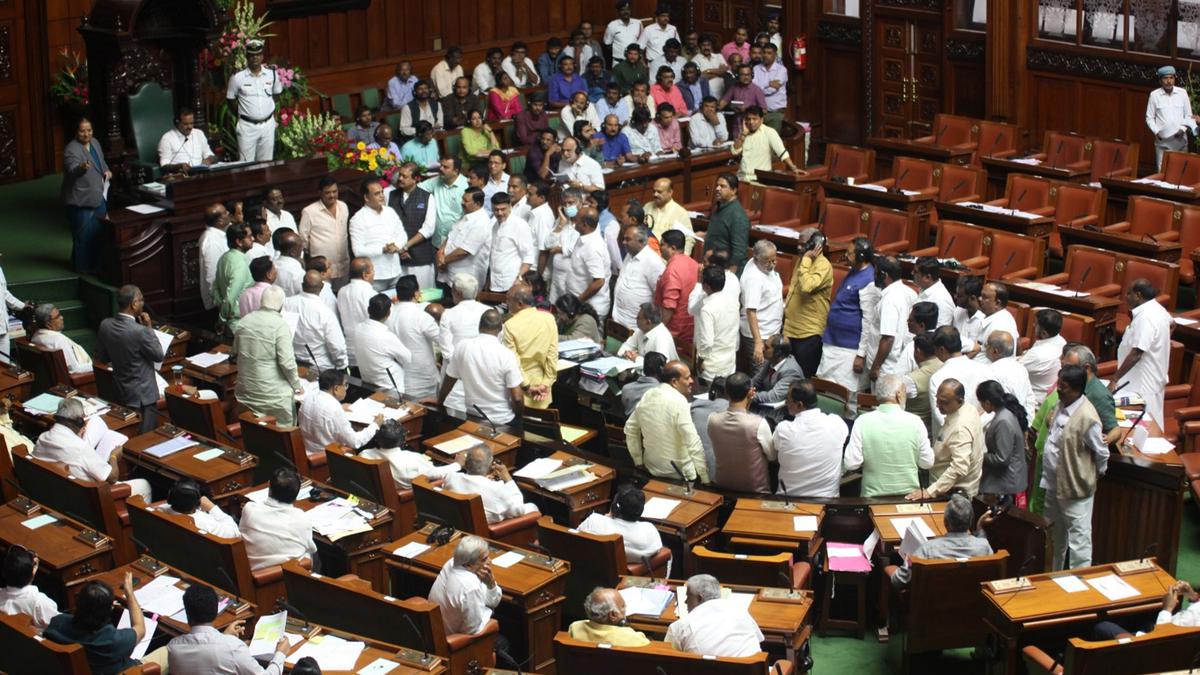 Political tussle in Karnataka Assembly reaches crescendo as 10 BJP members are suspended for ‘unruly behaviour’