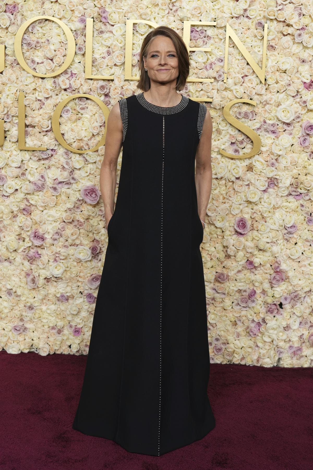 Jodie Foster arrives at the 82nd Golden Globes on Sunday, Jan. 5, 2025, at the Beverly Hilton in Beverly Hills, Calif. (Photo by Jordan Strauss/Invision/AP)