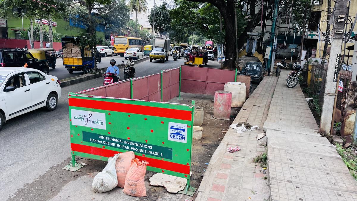 Soil testing under way for Namma Metro project on Magadi Road in Bengaluru on Friday.