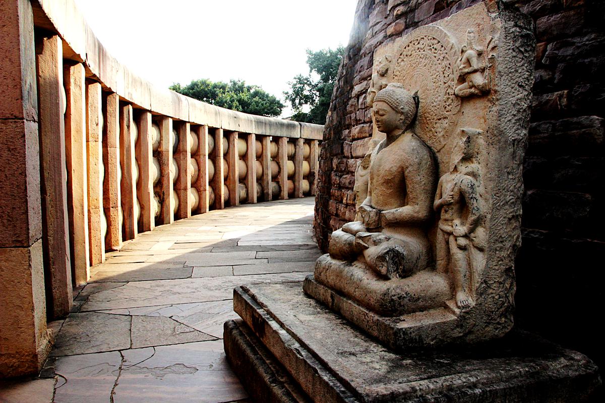 The Stupa at Sanchi, near Bhopal in Madhya Pradesh, was originally commissioned by king Ashoka.
