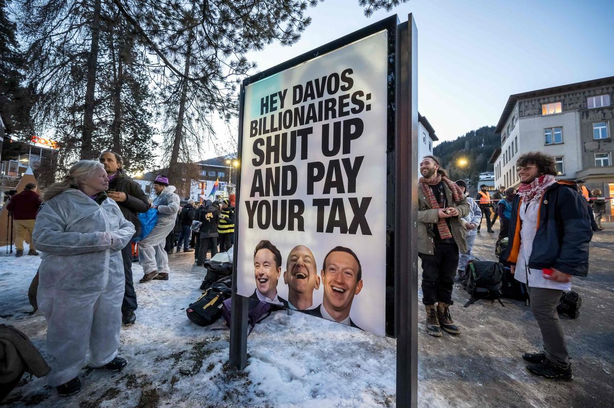 A demonstration against the World Economic Forum (WEF) on the eve of the WEF annual meeting in Davos on January 18, 2026.