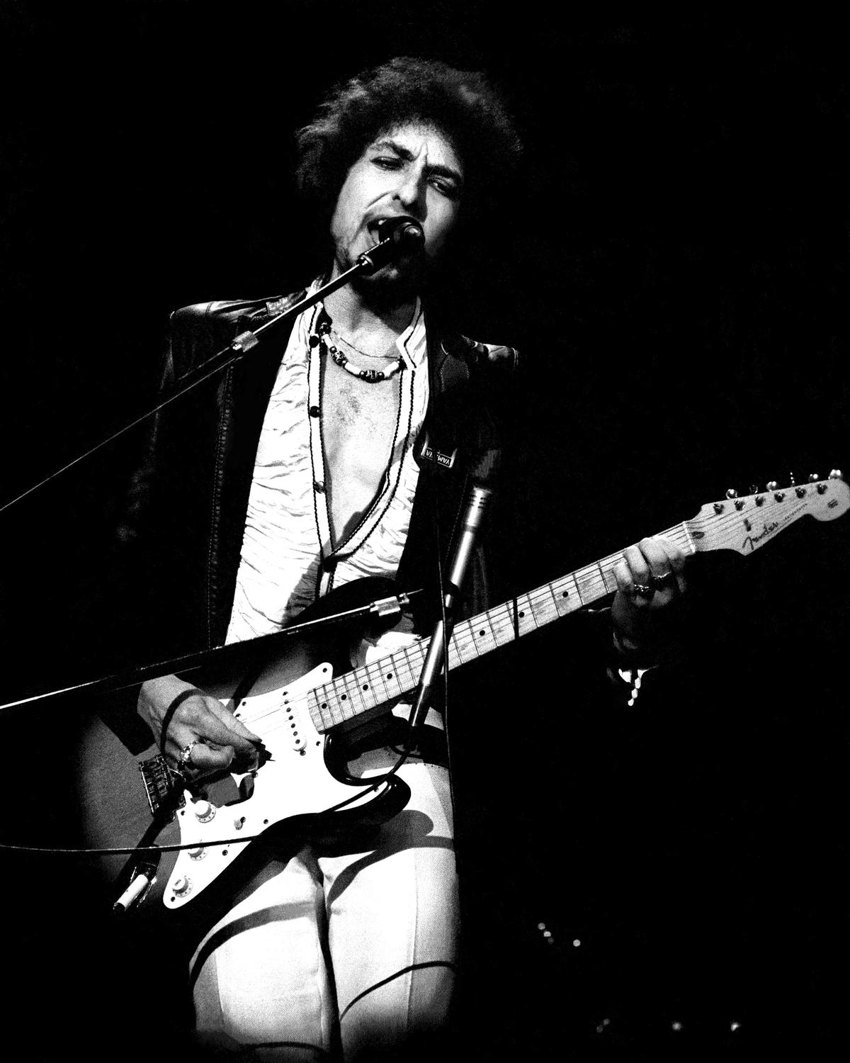 Bob Dylan performing at the Oakland Coliseum Arena, Oakland, California, in 1978. 