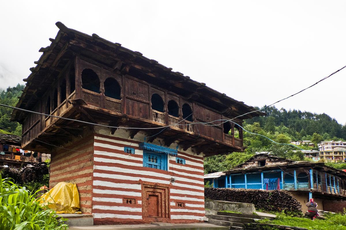 A typical Himalayan Kath Kuni house in the village of Old Manali.