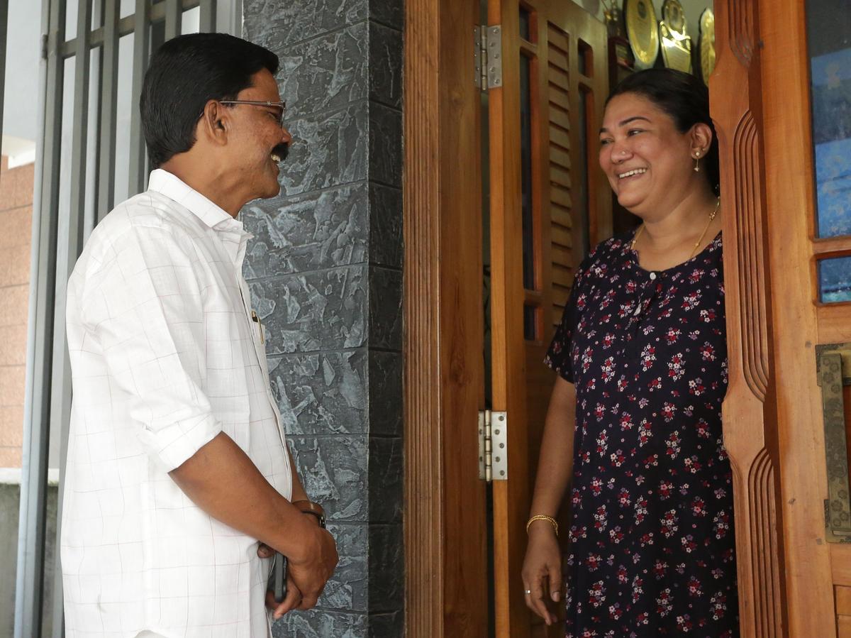LDF-backed Independent George Nanatt meets a voter in the division. 