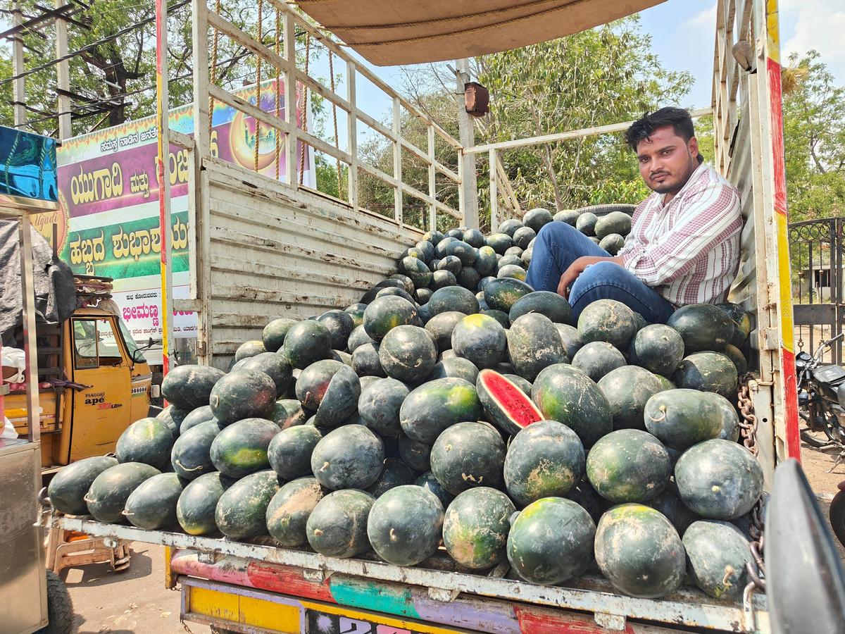 A watermelon vendor in Yadgir.
