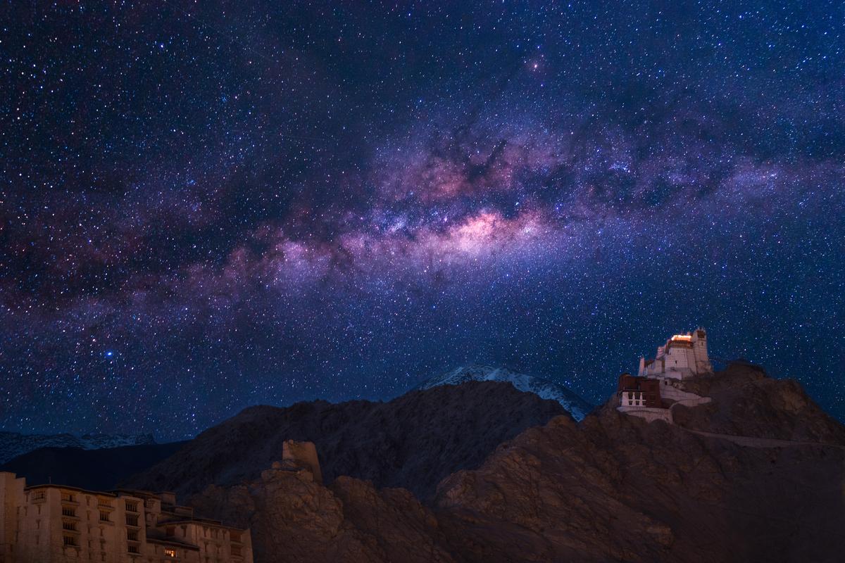 The Milky Way at Namgyal Tsemo Gompa, the main buddhist monastery centre in Leh, Ladakh