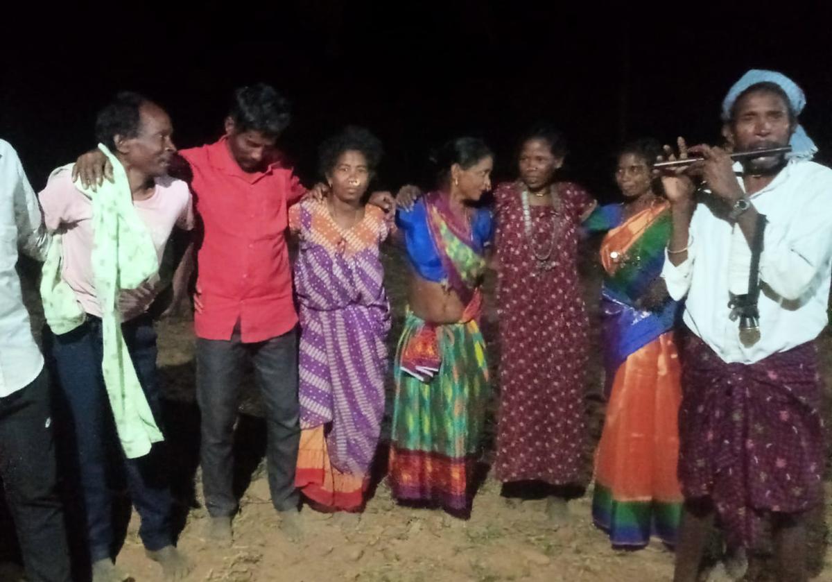 Tribal residents of Buriga hamlet of Rompelli panchayat in ASR district celebrating the electrification of their village on Thursday night.