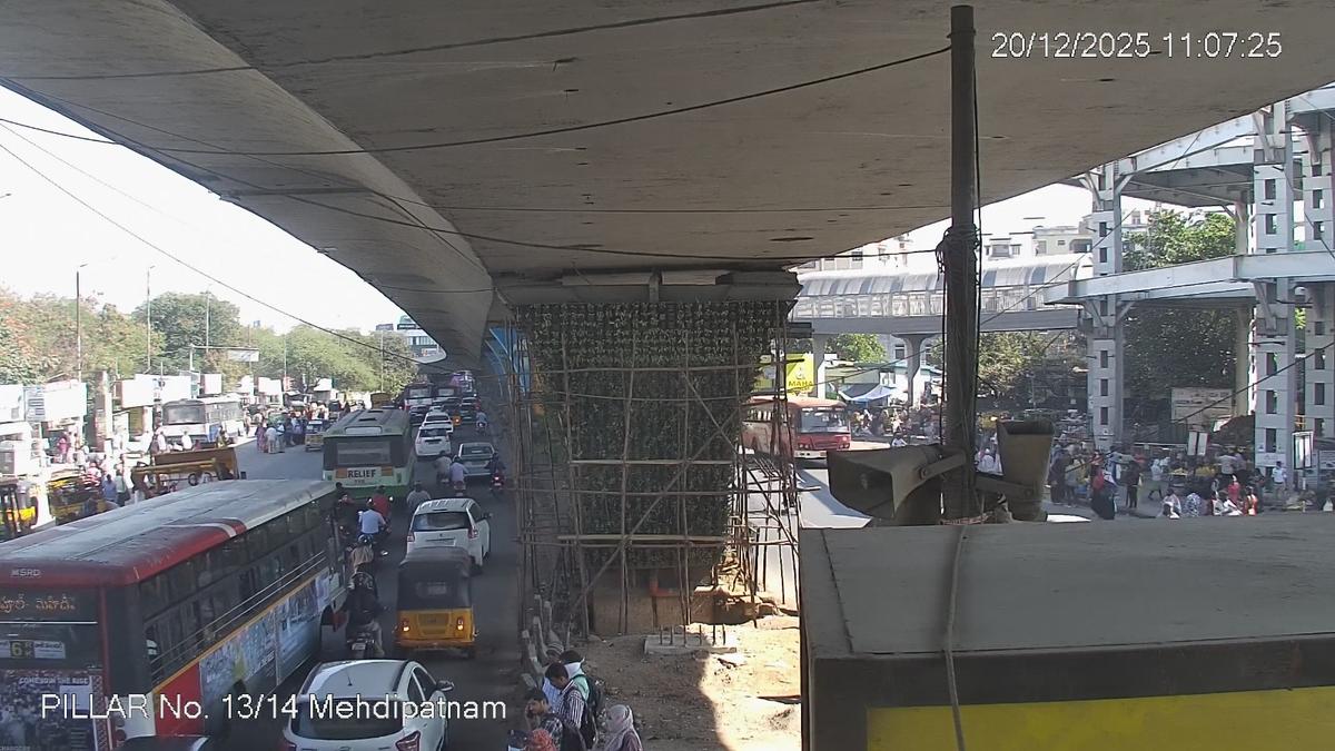 Traffic slow down in Mehdipatnam as skywalk construction near Rythu Bazaar led to the closure of two lanes between Rethibowli Junction and SD Eye Hospital.