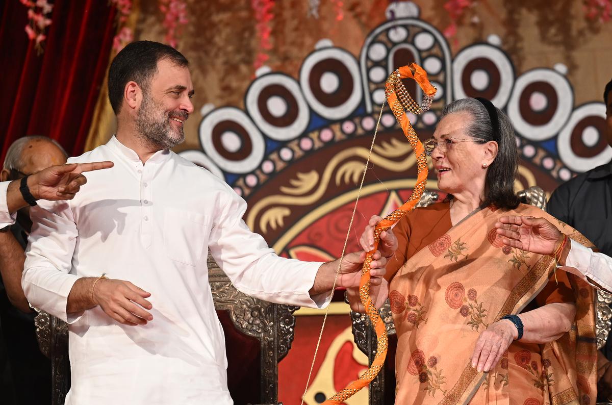 Congress leaders Rahul Gandhi and Sonia Gandhi at a Dasara event in the city.