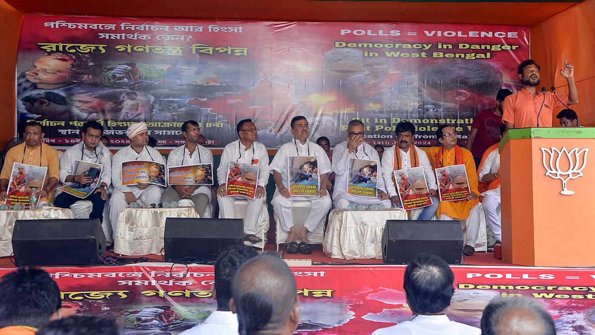 West Bengal BJP leaders stage demonstration against post-poll violence outside Raj Bhawan