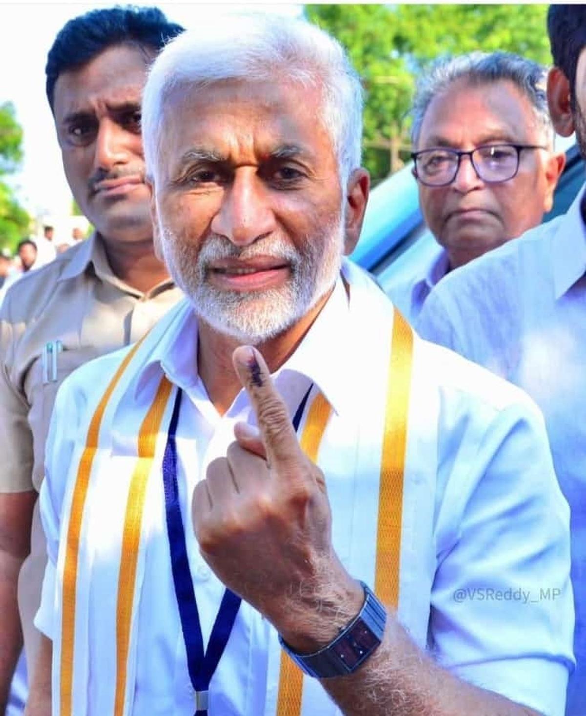 V. Vijaya Sai Reddy coming out after casting his vote.
