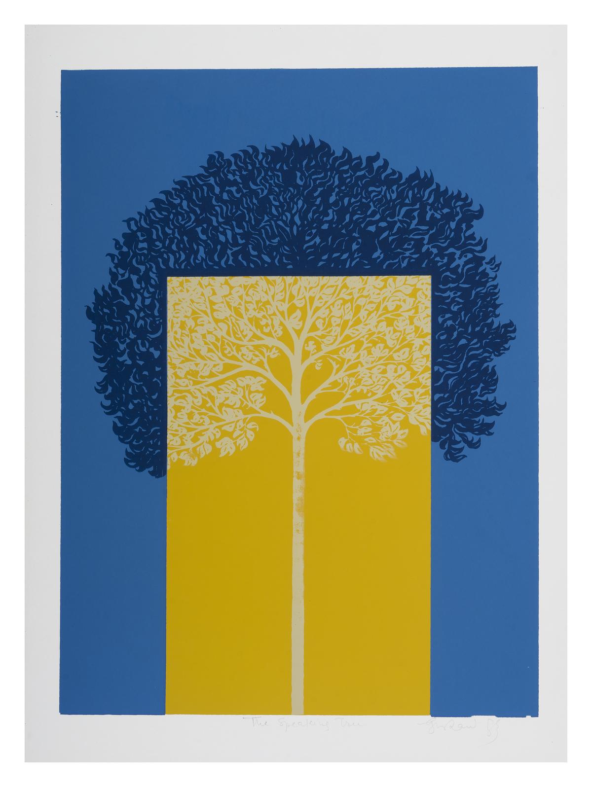 Speaking Tree, silk screen, from Handprints, a retrospective on Gulam Mohd Sheikh. 