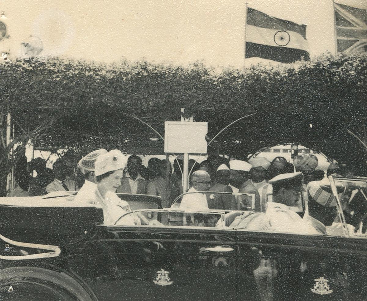 Queen Elizabeth II of England leaves from the airport during her visit to Bengaluru.