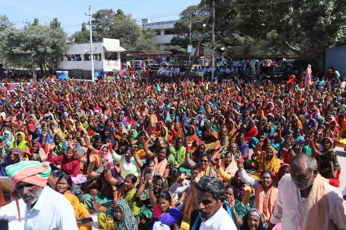 Rural women protesting in Raichur on Saturday.  