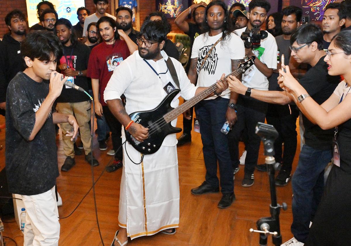 Artistes performing at Metal Munnetra Kazhagam at The Spotted Dear pub in hotel The Palomar by Crossway, ECR in Chennai. Photo: R. Ravindran