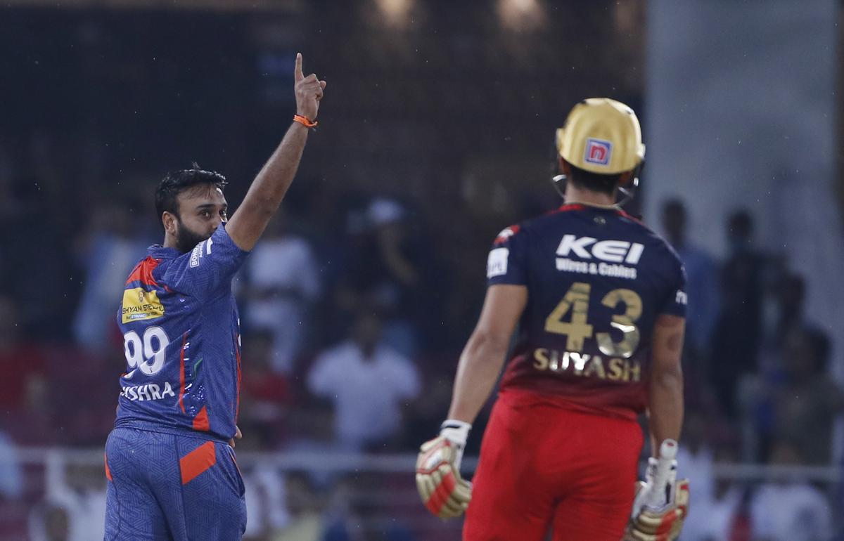 Lucknow Super Giants’ Amit Mishra celebrates a wicket during the Indian Premier League 2023 match against Royal Challengers Bangalore in Lucknow on May 1, 2023