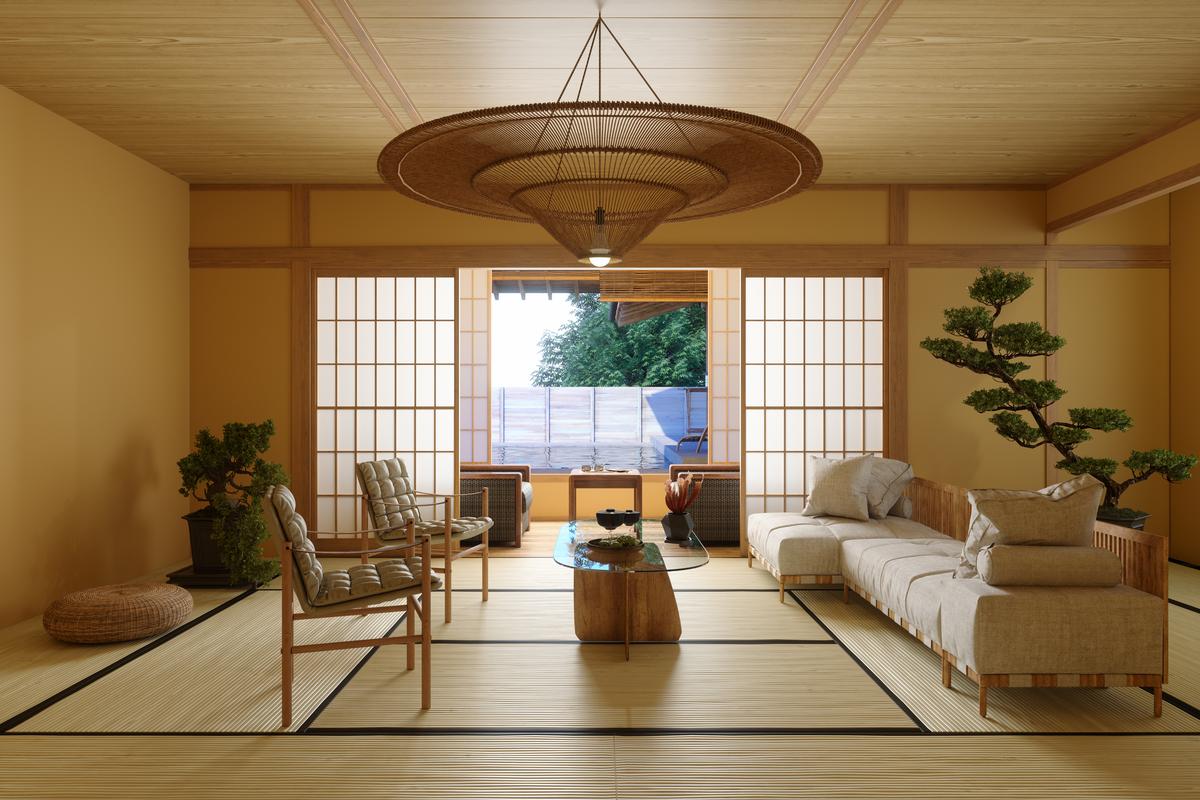 Interiors incorporating Japandi style.