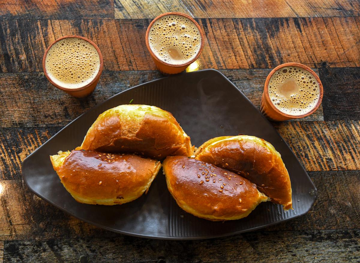 Bun maska and kulhad tea served at the newly opened branch of Chai Sutta Bar at Beach Road in Visakhapatnam. 