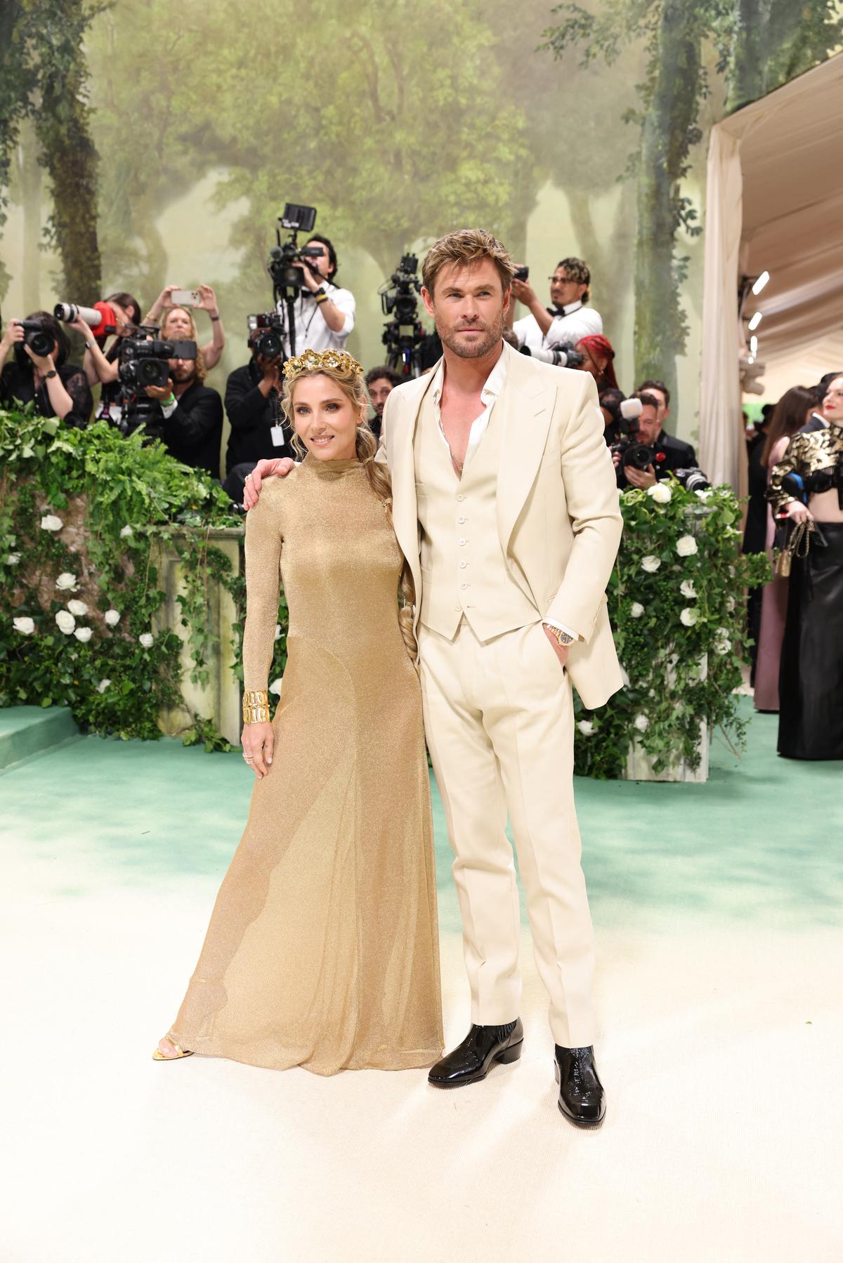 Chris Hemsworth and Elsa Pataky pose at the Met Gala, an annual fundraising gala held for the benefit of the Metropolitan Museum of Art’s Costume Institute with this year’s theme ‘Sleeping Beauties: Reawakening Fashion’ in New York City, New York, U.S., May 6, 2024