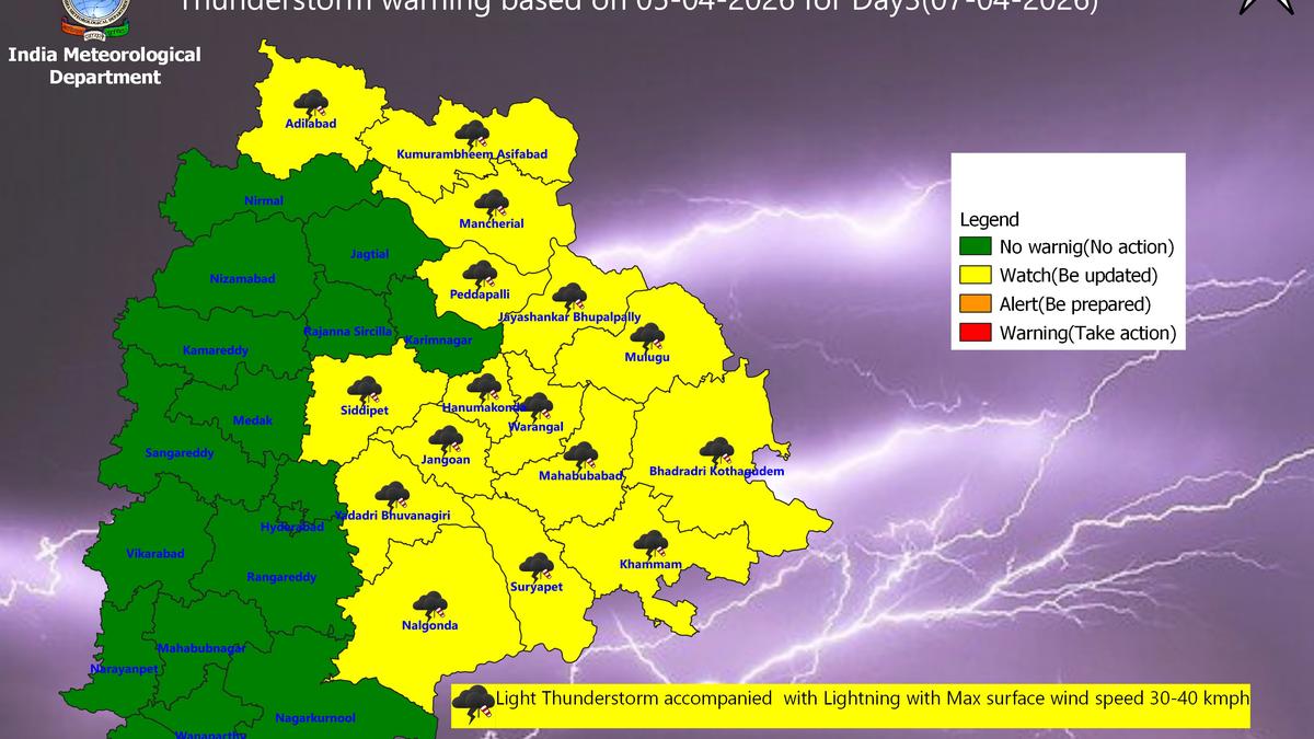Thunderstorm forecast in 18 Telangana districts on April 6