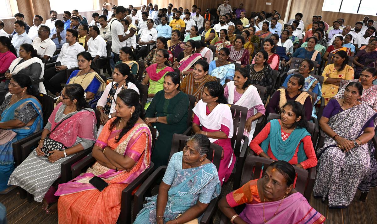 A gathering at a meeting with fishermen community leaders in Mangaluru.