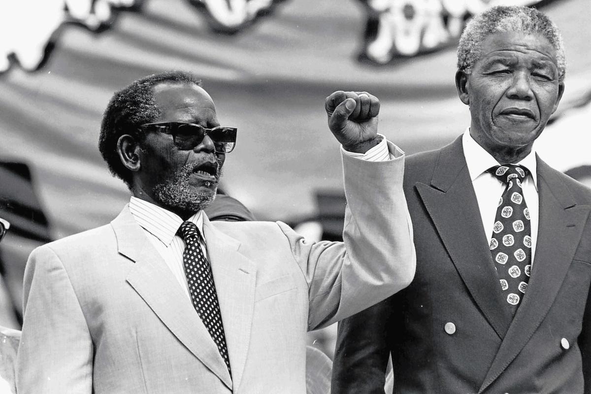 A photo of Oliver Tambo and Nelson Mandela from the exhibition The Undying Flame of Patrice Lumumba A photo of Oliver Tambo and Nelson Mandela from the exhibition The Undying Flame of Patrice Lumumba