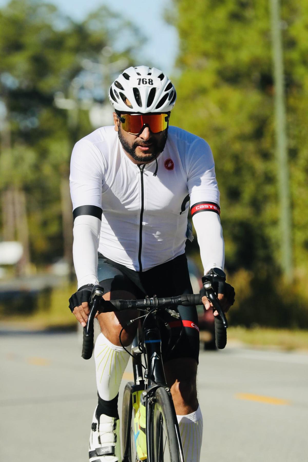 Suresh Sam Chandy in Florida (Usa) during the Ironman Triathlon