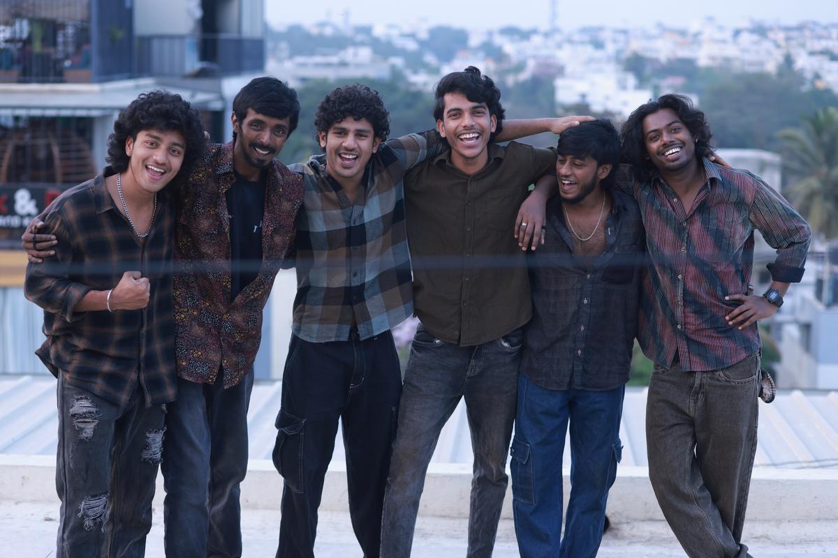 (From left) Anujith Kannan, Vigneshwar Suresh, Hridhu Haroon, Yedhu Krishnan, Krish Hassan and Jobin Das on the location of Mura