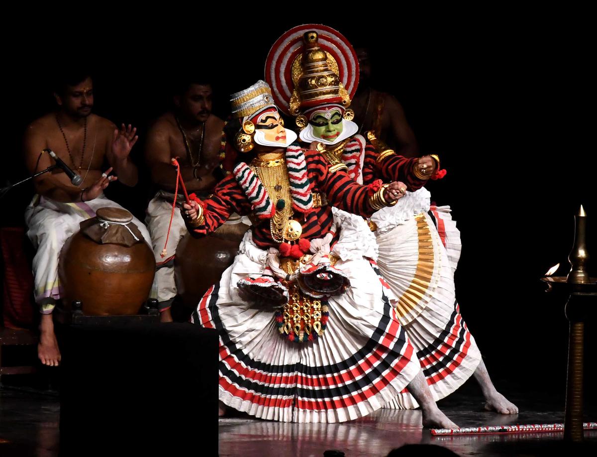 A Kodiyattam performance at Kalakshetra, from 'Abhijanna Skantalam', as part of the Prakrit Foundation's Silver Jubilee celebrations. 