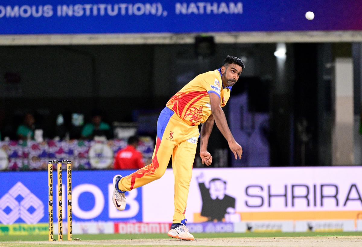 R. Ashwin of Dindigul Dragons took three wickets against Trichy Grand Cholas in the TNPL Eliminator at Natham in Dindigul district, Tamil Nadu, on Wednesday, 02 July 2025. 