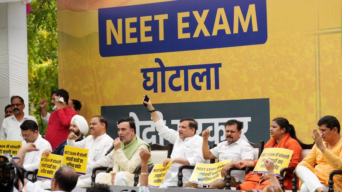 NEET exam row: AAP protests at Jantar Mantar, demands SC monitored probe