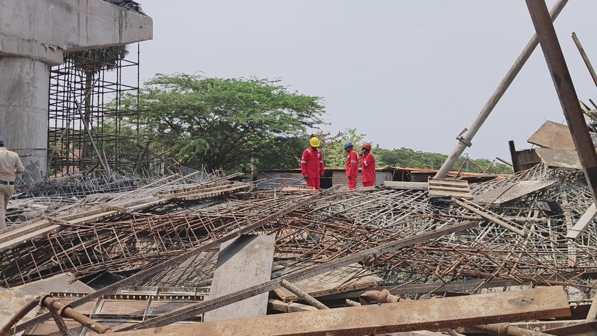 Ten workers injured as part of under-construction ROB collapses at Auto Nagar in Visakhapatnam
