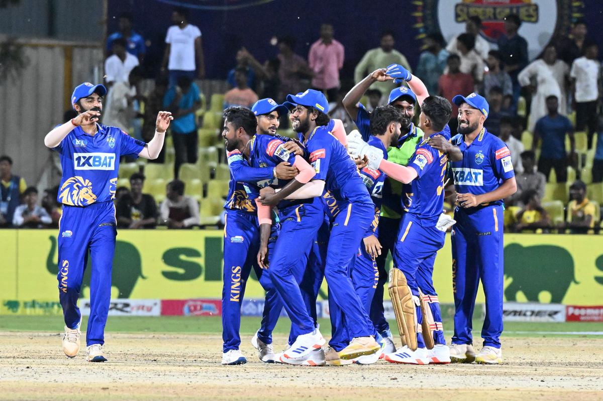 Lyca Kovai Kings team members celebrate after winning against Idream Tiruppur Tamizhans in the Shriram Capital Tamil Nadu Premier League (TNPL) match held in Salem in Tamil Nadu on Sunday, 07 July 2024. 