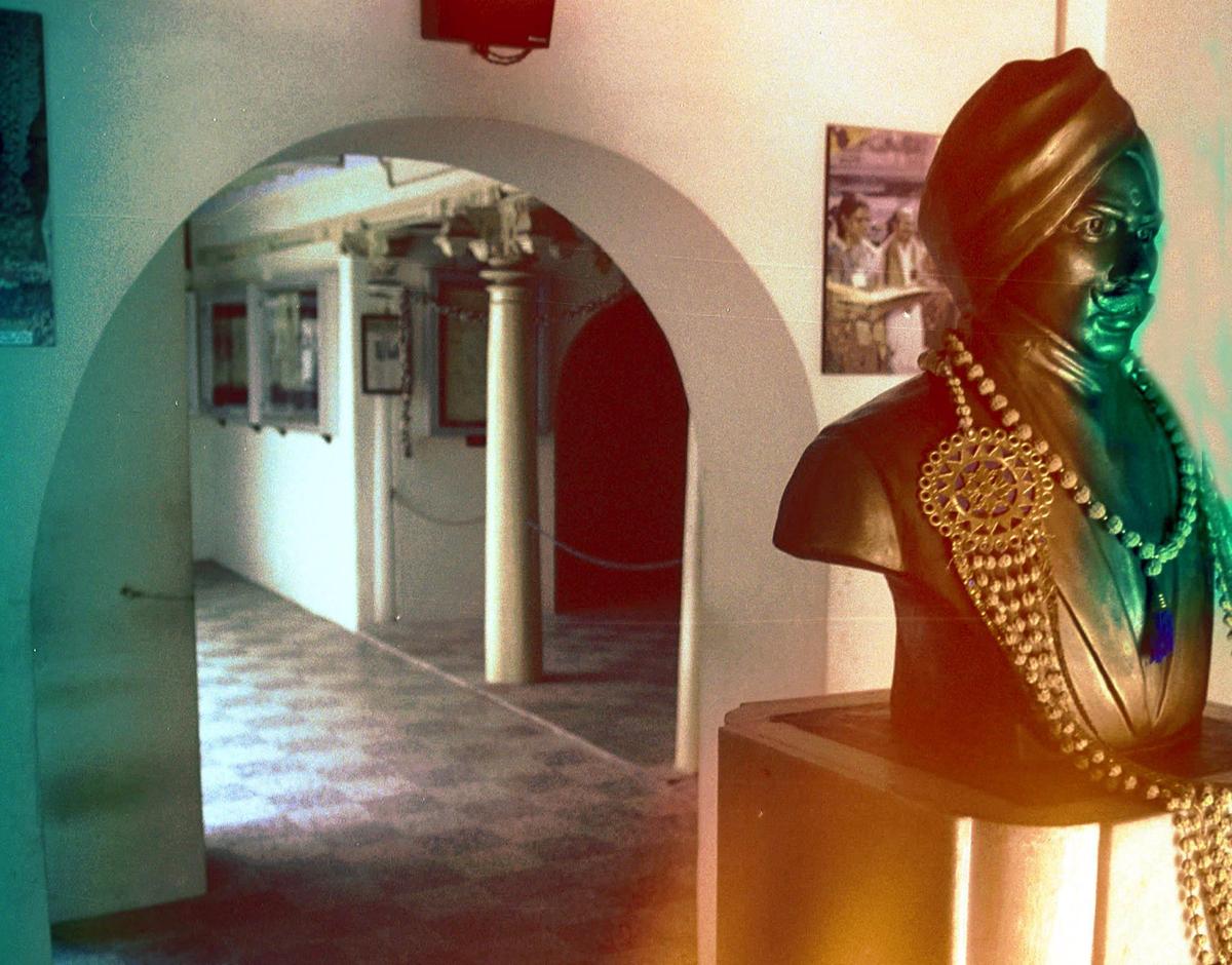 The statue of Subramania Bharati at the entrance of Bharatiar Illam in Triplicane, Chennai