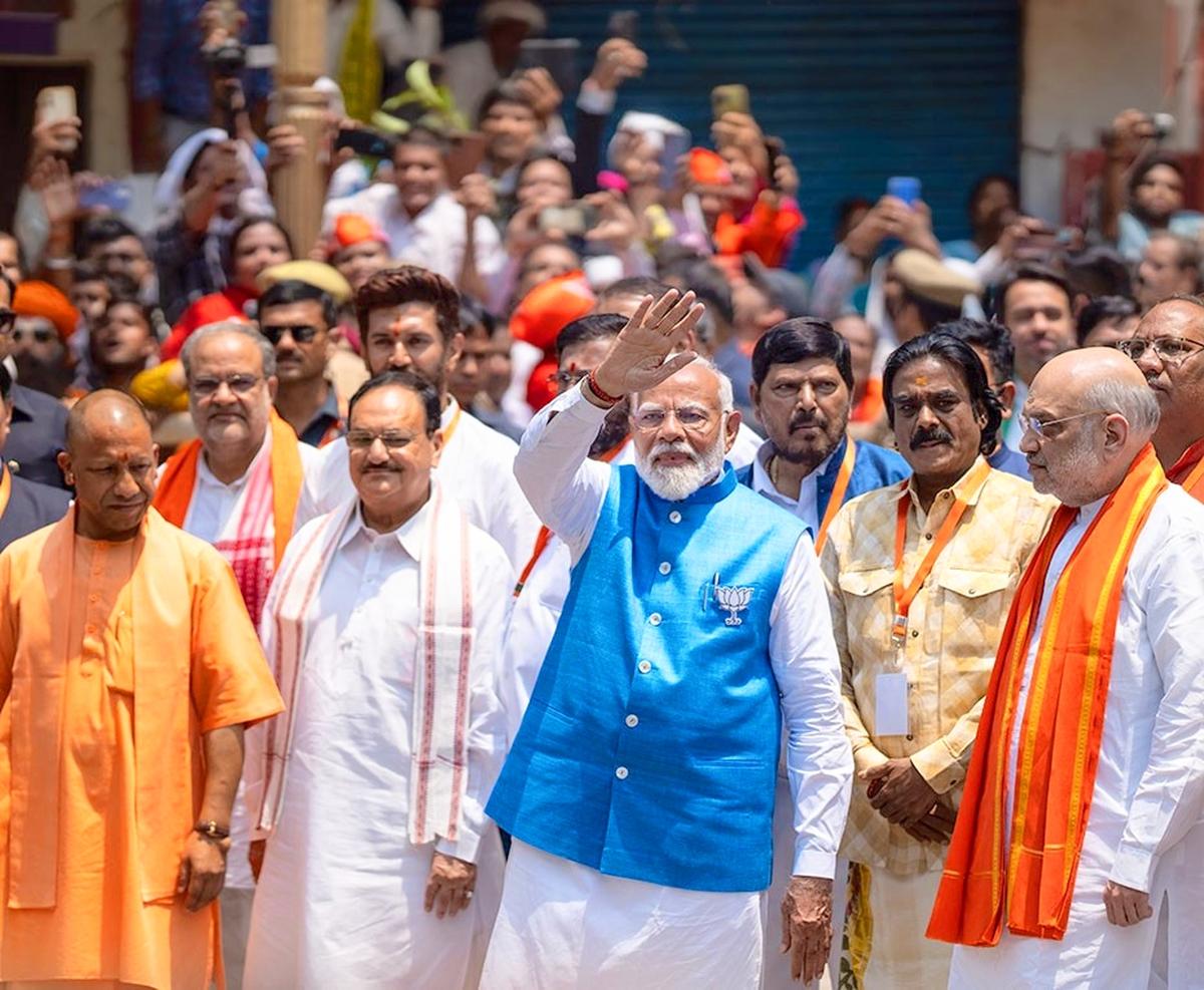 Prime Minister Narendra Modi along with party leaders, in Varanasi. Prime Minister Narendra Modi along with party leaders, in Varanasi.