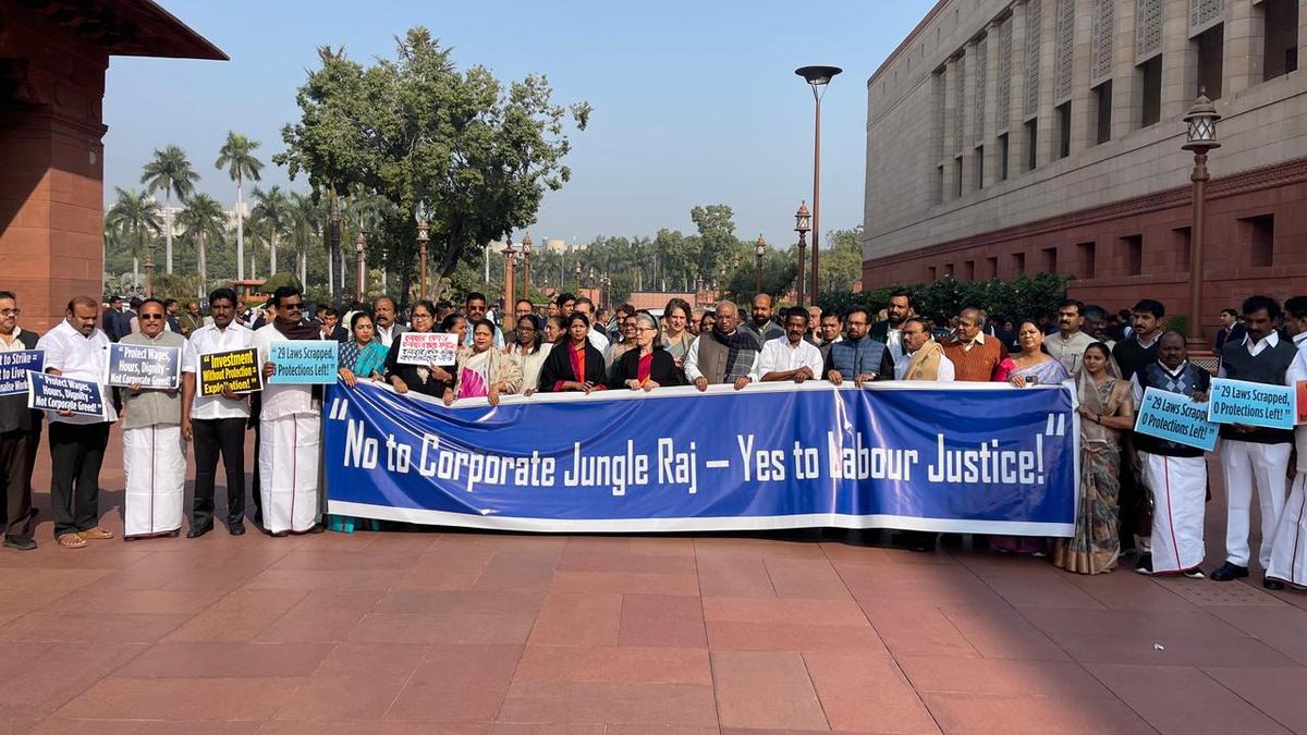 Sonia, Kharge protest in Parliament complex against new labour codes