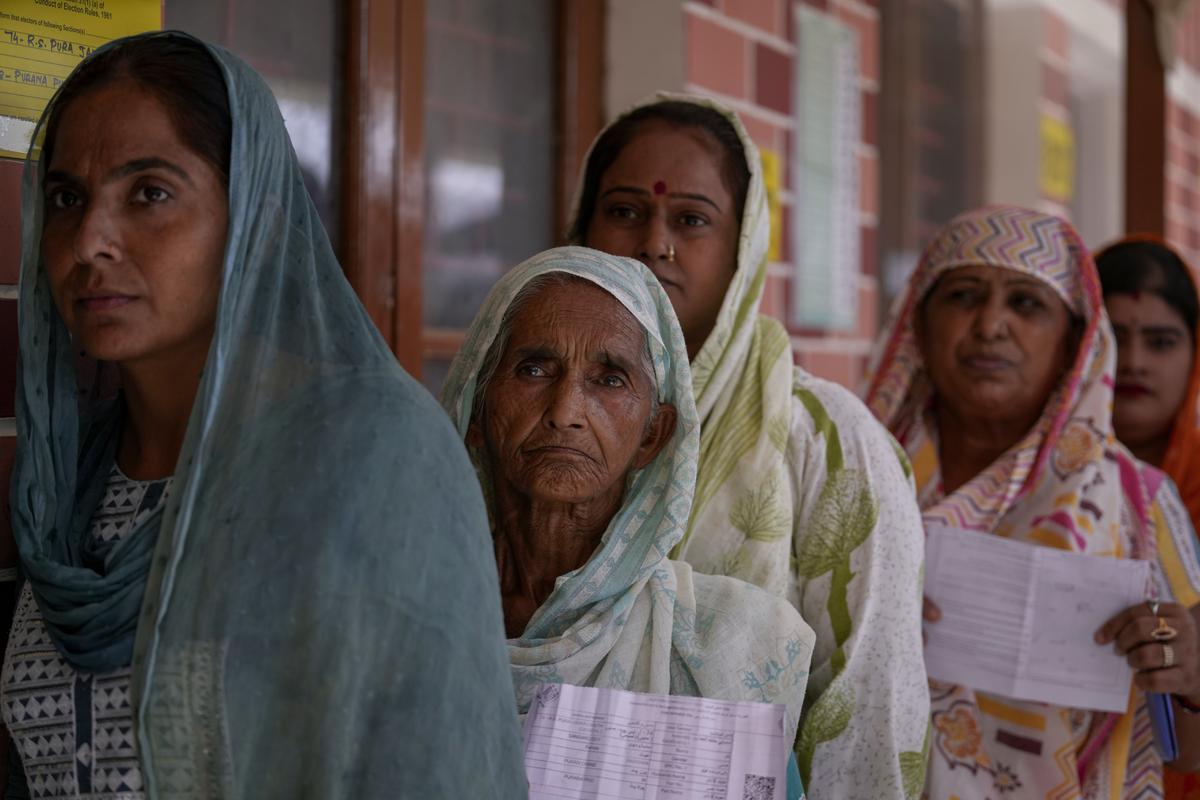 West Pakistan refugees queue up at a polling booth in RS Pura on October 1, 2024. 