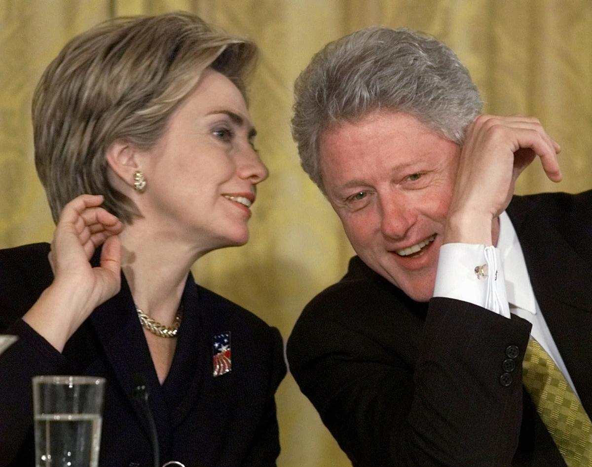 Then U.S. President Bill Clinton and First Lady Hillary Rodham Clinton at the White House in Washington, in 1999.