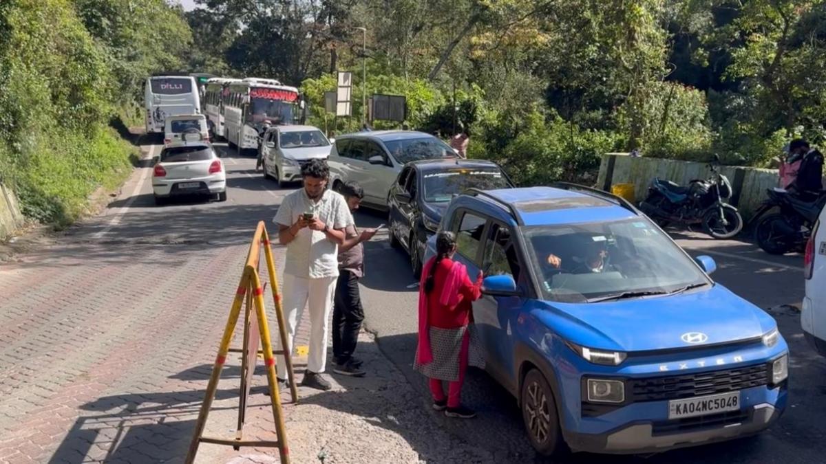 Long queue at Silver Cascade as officials check e-pass of tourists entering Kodaikanal