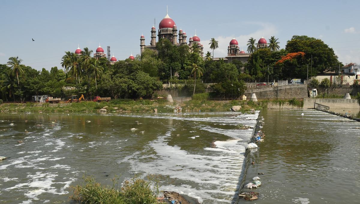 The Telangana High Court building overlooking the Musi river in Hyderabad. The Telangana High Court building overlooking the Musi river in Hyderabad.