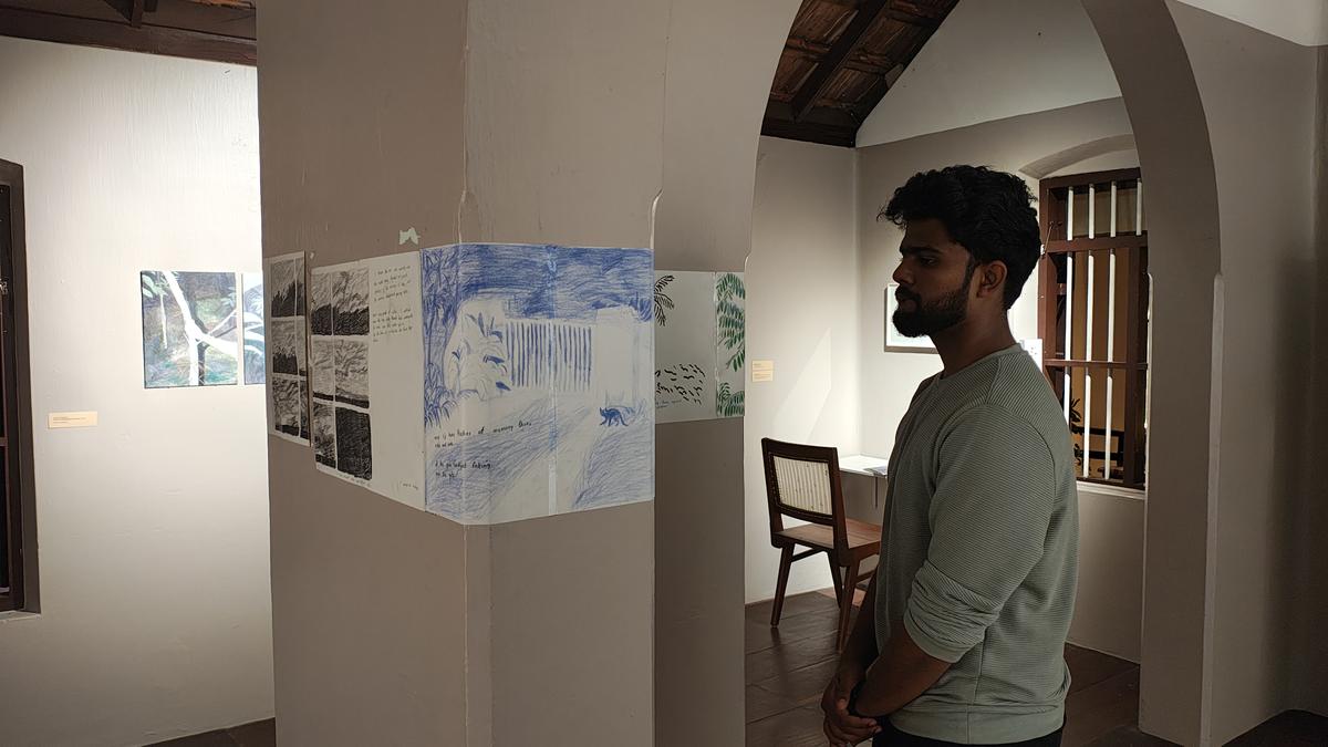 An exhibit by Sanath Sugathan containing his drawings and excerpts
