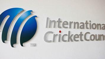 The International Cricket Council (ICC) logo at the ICC headquarters in Dubai. 