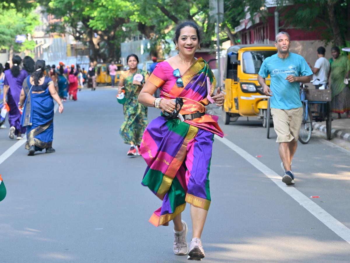 A participant at the Sari Marathon on Sunday