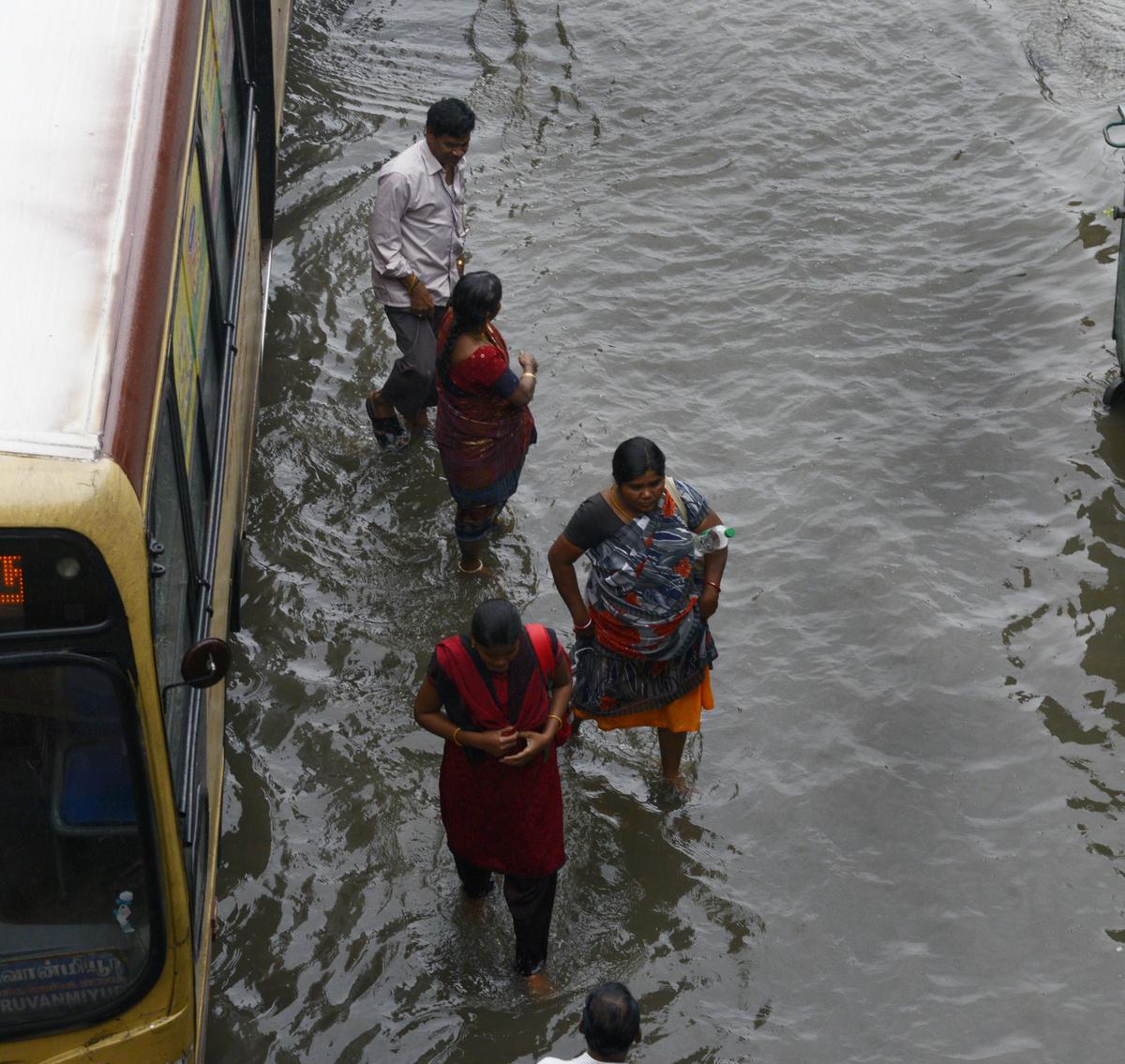 The inundated Triplicane High Road in Chennai