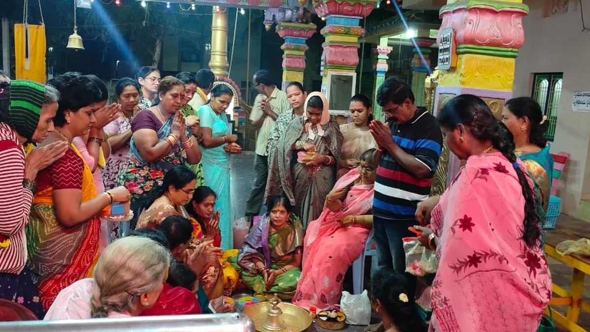 Devotees offer prayers to the Goddess Goda Devi in Srikakulam